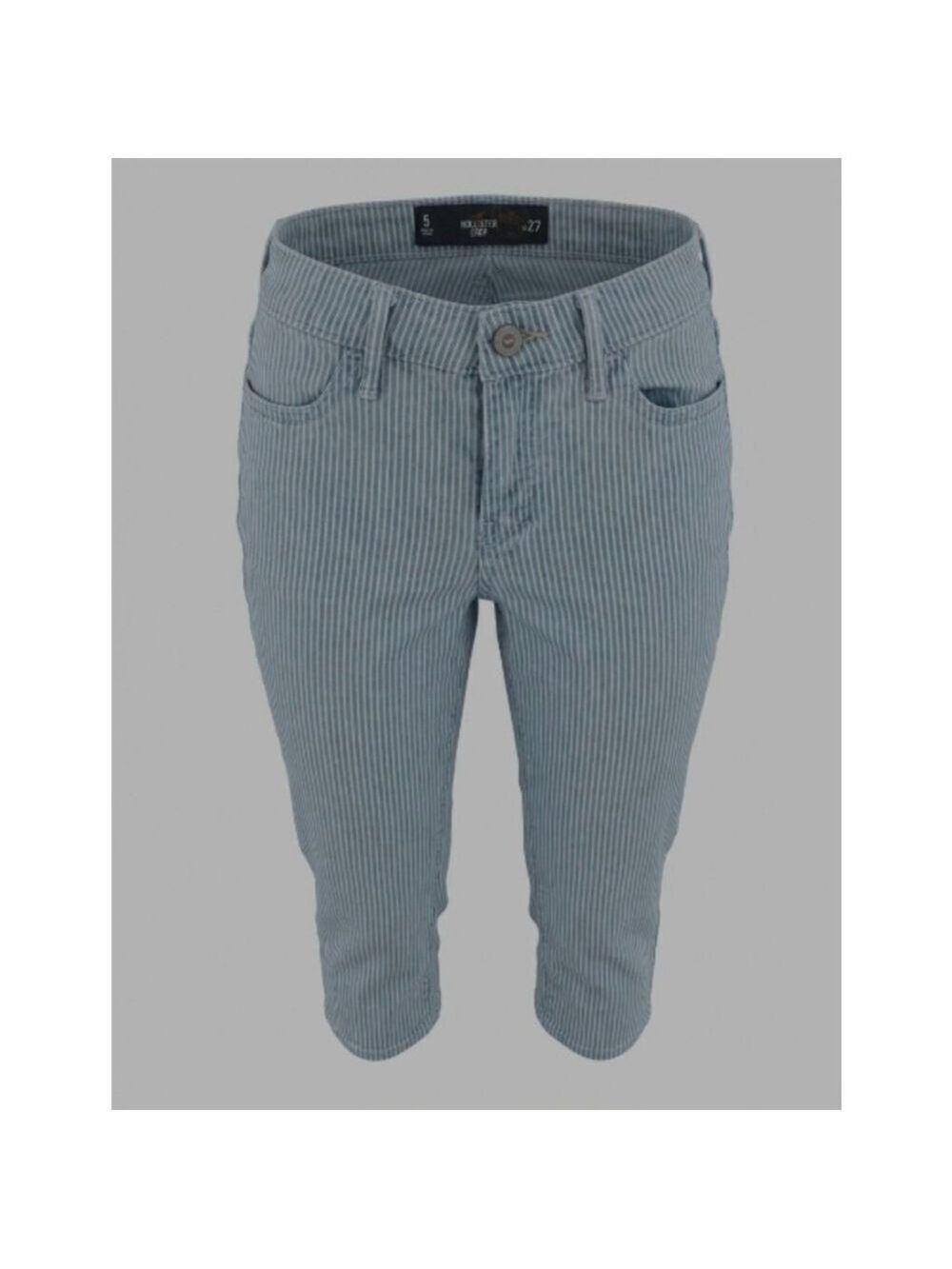 Women's Hollister Blue & White Striped Distressed Crop Jeans Juniors 5